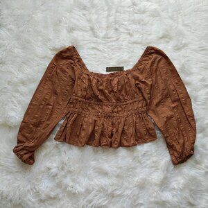 J.Crew Rust Smocked Peasant Blouse with Puff Sleeves & Ruffle Hem, SIZE Medium